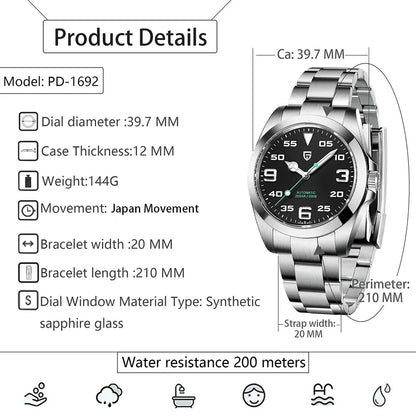 PAGANI DESIGN Top Brand Watch For Men 20bar Waterproof Mechanical Watches Classic Luxury Sapphire Glass Automatic Men Wristwatch