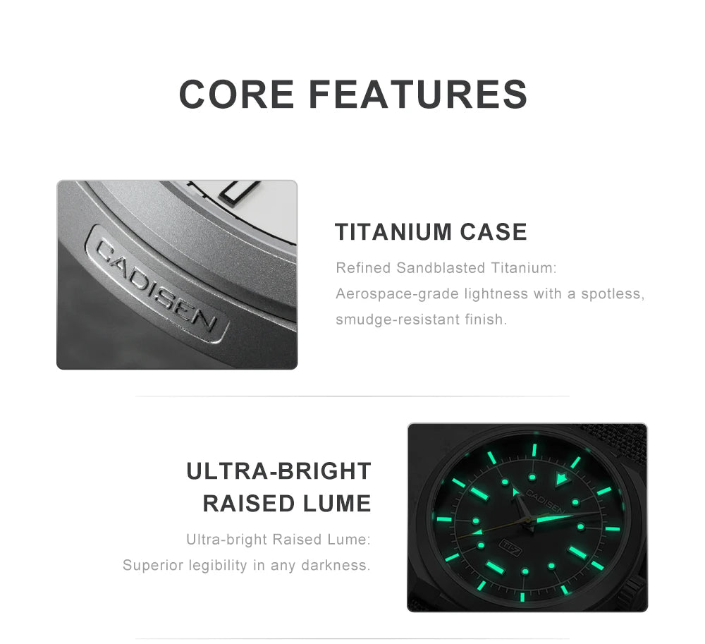 CADISEN TI-7 Autodyne Titanium steel Automatic Mechanical Canvas Wristwatch MIYOTA 8215 Luminous Sapphire Waterproof Man Watches
