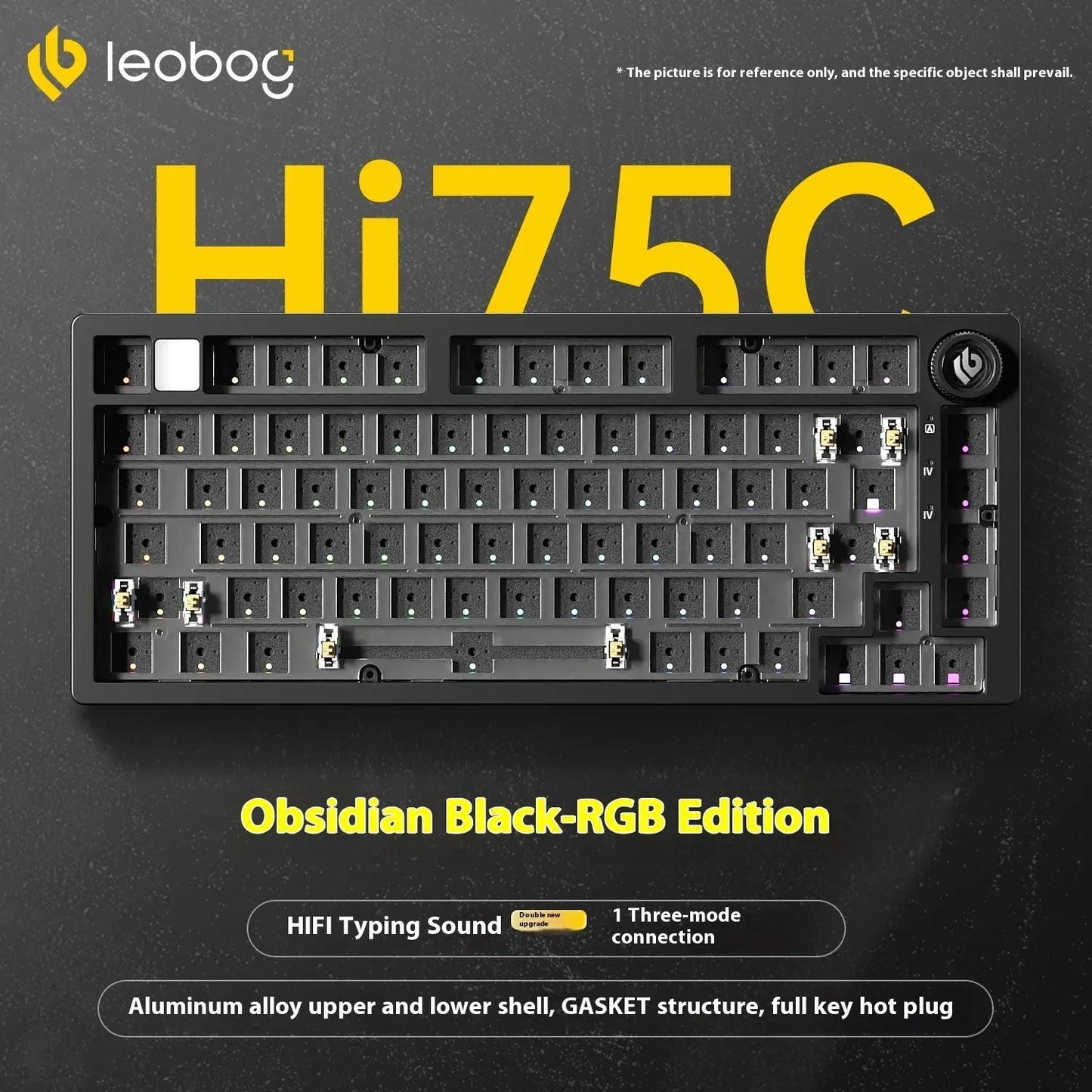 Kit de Teclado Mecânico LEOBOG Hi75C 3 Modos/Com Fio Hot-Swap com Botão Rotativo RGB, Liga de Alumínio, Montagem Gasket, Kit de Teclado Hi75C Personalizado para PC, Presente