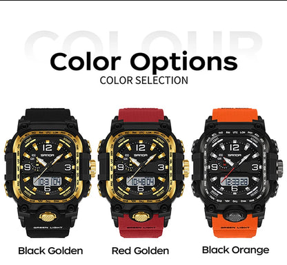 SANDA 6310 Men's Electronic Watch Multifunctional Luminous Alarm Clock Calendar Stopwatch Dual Display Digital Watches for Man