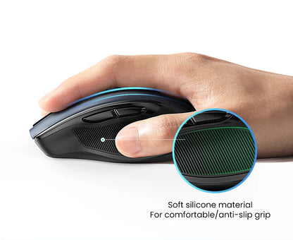 Mouse wireless UGREEN Bluetooth 5.0 ergonomico 4000DPI con 6 pulsanti silenziosi per MacBook, tablet, laptop, computer e PC, mouse 2.4G