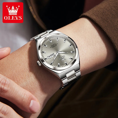 OLEVS Wristwatches Silver Gray Dial Automatic Mechanic Wrist Watch for Men Casual Sports Clock with Luminous relogios masculino