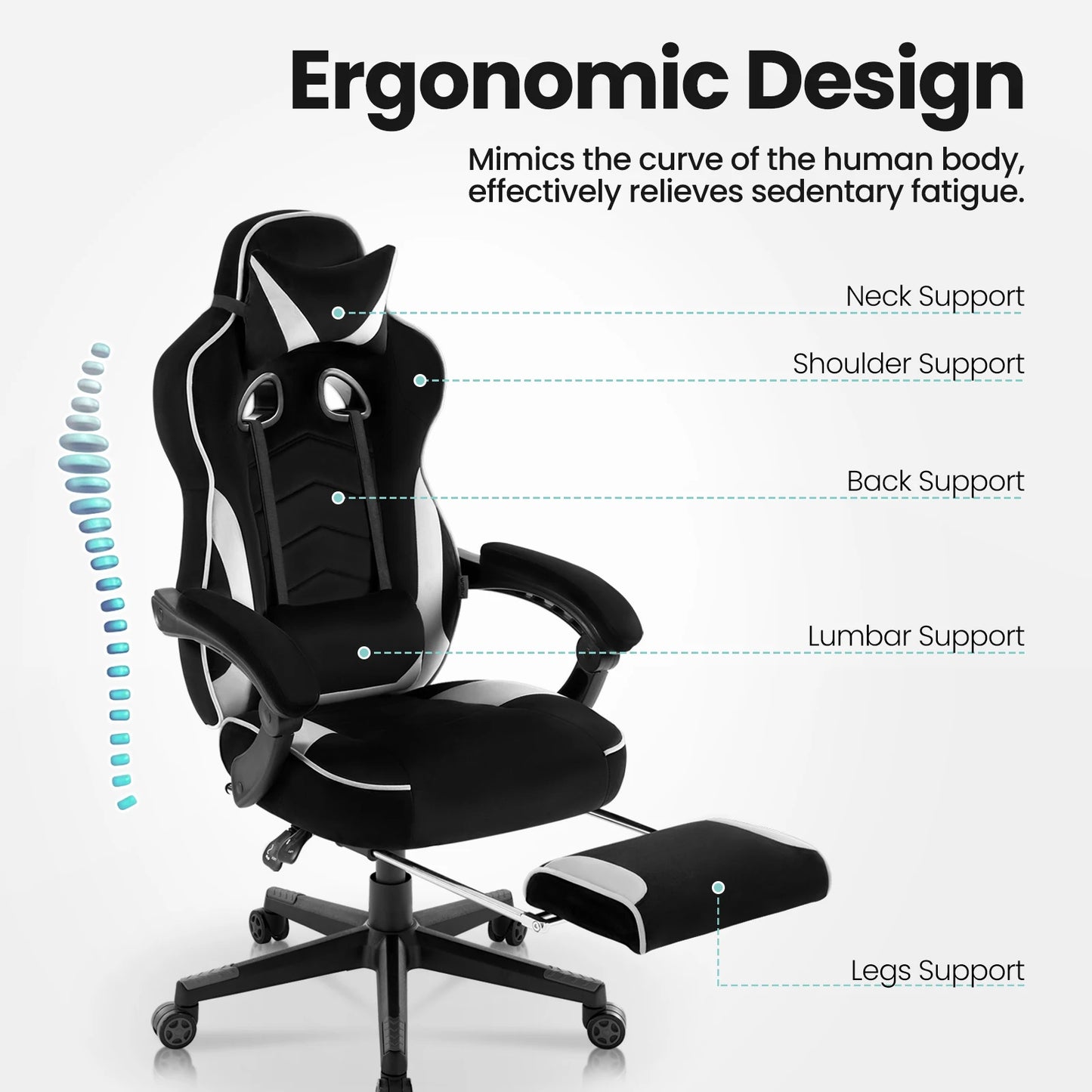 WOLTU Gaming Racing Chair Ergonomic Swivel Computer Chair with Footrest, Lumbar Support, Headrest, Adjustable Gamer Office Chair