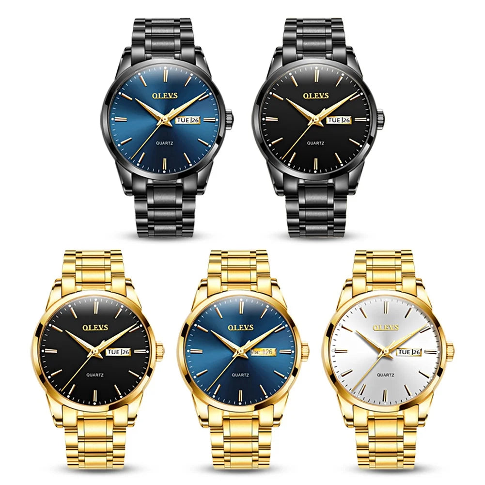 OLEVS Herrenuhr – Quarz-Armbanduhr aus Edelstahl, wasserdicht, vergoldet, elegant und strahlend, luxuriöses Accessoire für Herren