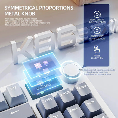 Teclado mecânico ATTACK SHARK K86 com botão metálico, ecrã TFT inteligente a cores, layout de 87 teclas, iluminação RGB e ligação trimodo