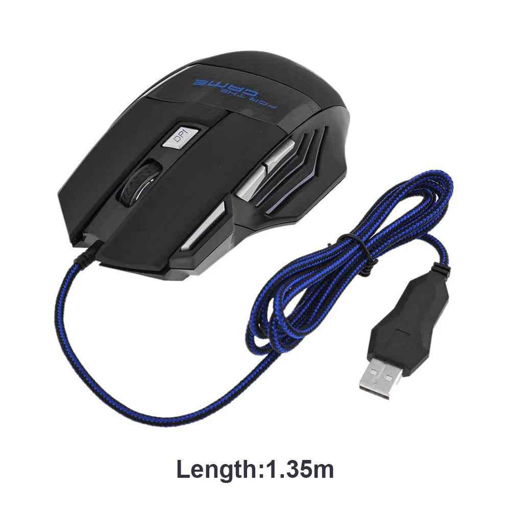 Kabelgebundene Gaming-Maus mit 7-Farben-Hintergrundbeleuchtung, 5500 DPI einstellbar, schwarz, optische kabelgebundene Computer-Gaming-Maus für PC-Gamer und Desktop-Computer