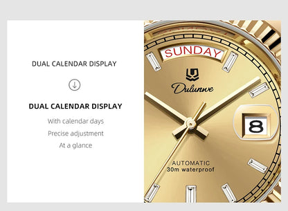 Top Brand Business Men's Watches Luxury Calendar Week Automatic Mechanical Watch for Man Waterproof Gold Stainless Steel