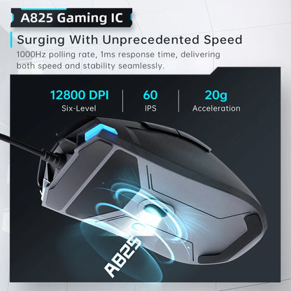 Machenike M7Pro Wired Gaming Mouse USB Instant A825 12800DPI 1000Hz 7 Button 65g RGB For Laptop PC Mouse Gamer