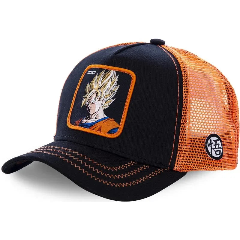 Casquette Dragon Ball Son Goku pour l'été : casquette de voyage à visière, pour homme, brodée, style hip-hop, visière pare-soleil, casquette trucker ajustable en maille