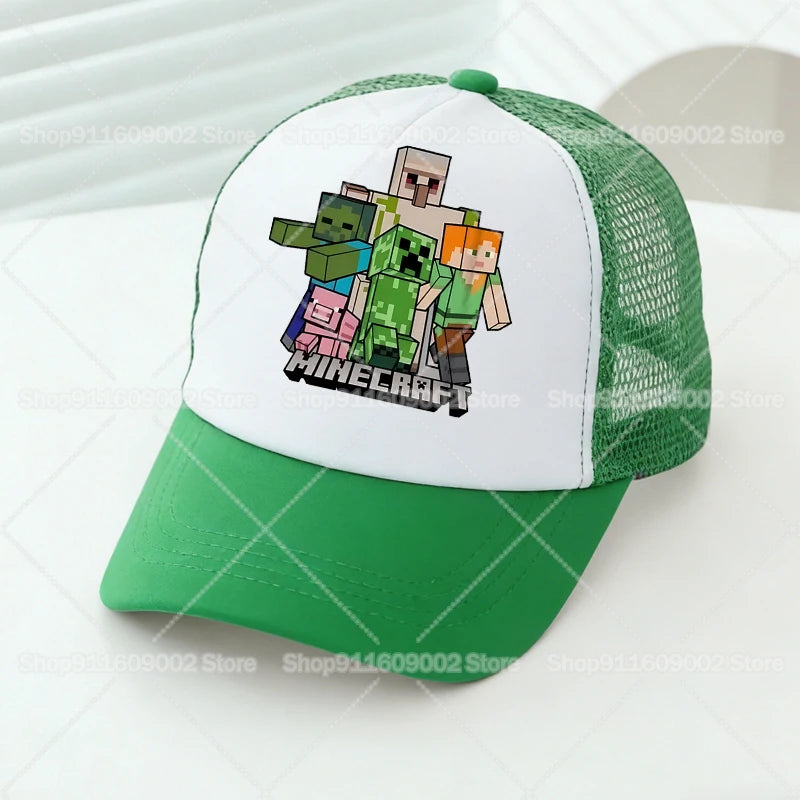 Baseballové čiapky s sieťovinou s motívmi z hry Minecraft, kreslené postavičky, pre dospelých a deti, športové čiapky, pre chlapcov a dievčatá, letné vonkajšie čiapky s klobúkom proti slnku, darček
