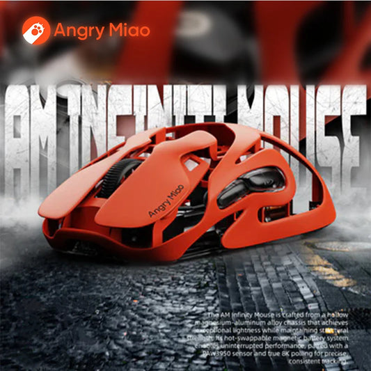 Ratón gaming inalámbrico Angry Miao Infinity, metálico, ultraligero y hueco, hot-swappable, PAW3950, doble 8K, con cable, trimodo, naranja