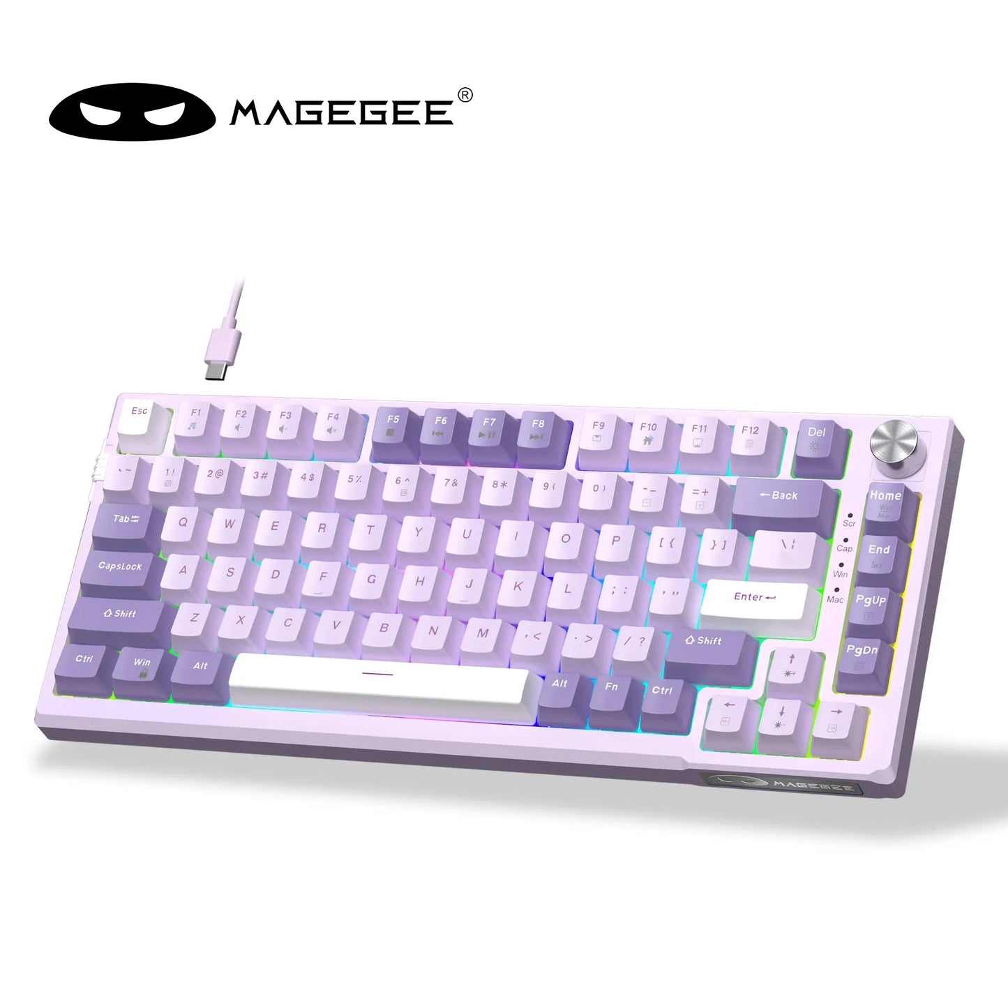 Teclado gaming mecânico MageGee SKY81 75%, RGB, gasket mount, hot-swappable, com fios, personalizável, som cremoso, amortecimento acústico e botão rotativo