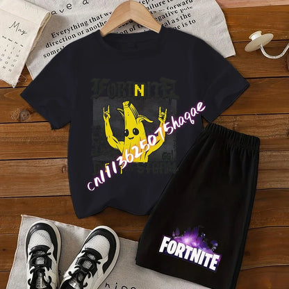 Fortnites Series T-shirt Shorts Suit for Children Hot Game Top and Pants Set Summer Cute Home Loungewear Outfit Birthday Gift