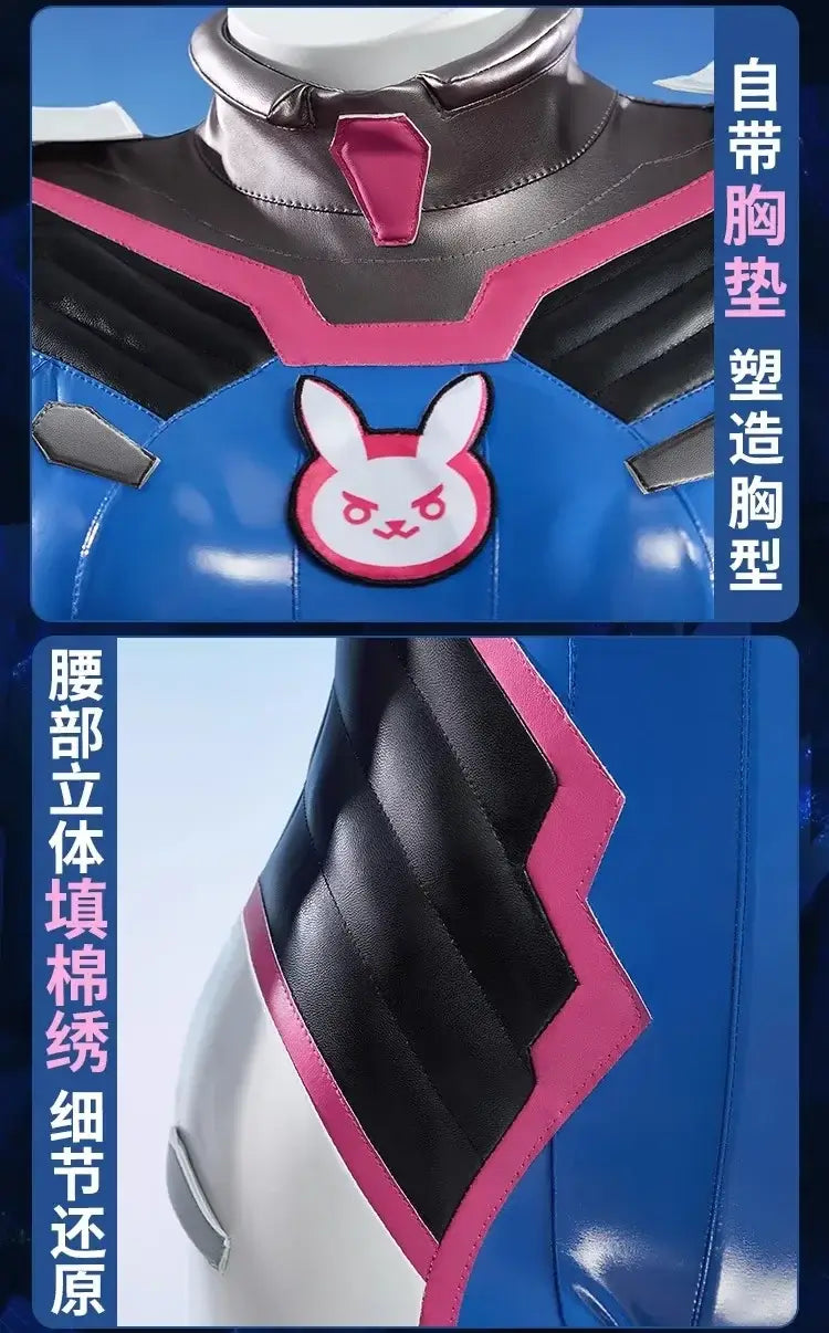 Kostým na cosplay Hana D.Va z hry Overwatch pre ženy – roztomilý elastický kožený overal Zentai na Halloween, karneval a párty
