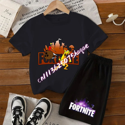 Fortnites Series T-shirt Shorts Suit for Children Hot Game Top and Pants Set Summer Cute Home Loungewear Outfit Birthday Gift