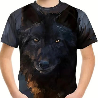 Children's Clothing Boys Tshirt Short Sleeve Cool 3D Wolf Print Kids Summer Clothes Stylish Streetwear Round Neck Girl Clothes﻿