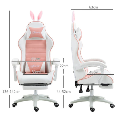 Ergonomic Gaming Chair, Reclinable Gamer Chair 135°, Footrest, Lumbar Cushion and Headrest, Adjustable Height, Pink