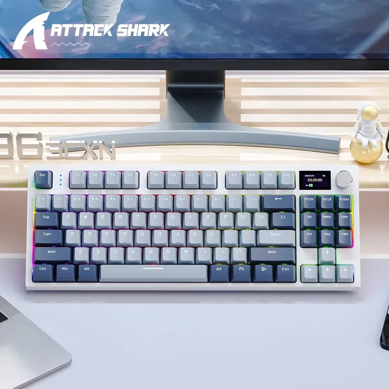 Teclado mecânico ATTACK SHARK K86 com botão metálico, ecrã TFT inteligente a cores, layout de 87 teclas, iluminação RGB e ligação trimodo