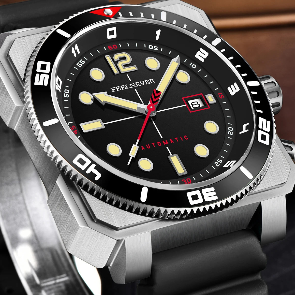 Reloj de buceo automático para hombre FeelNever 8215 con movimiento automático, superluminoso, acero 316, cristal de zafiro, reloj mecánico deportivo masculino