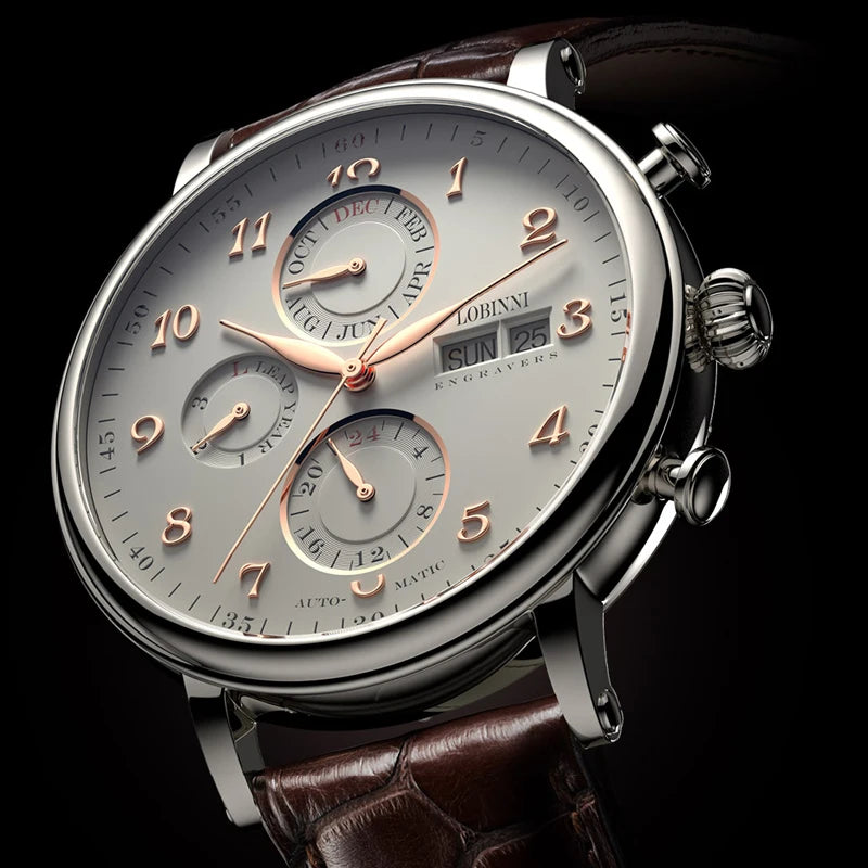 Luxury Brand Switzerland LOBINNI Perpetual Calendar Automatic Mechanical Men's Watches Sapphire Multi-function Clock L13019-8