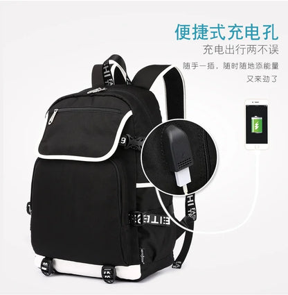 Zaino Fortnites di grande capacità, borsa casual a tracolla con porta USB, unisex, stile anime, cartella per studenti, nuovo regalo di cancelleria elegante