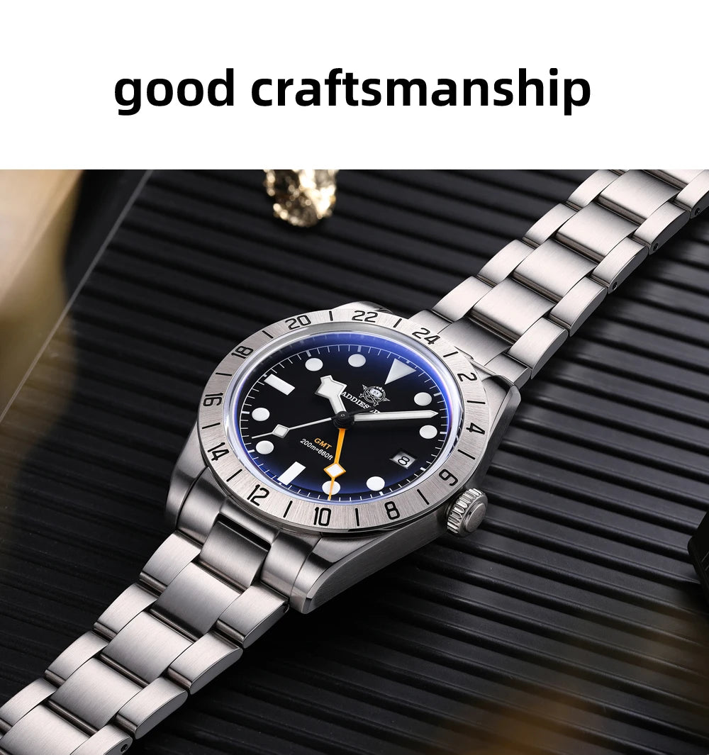 ADDIESDIVE Top Brand 39mm Quartz GMT Watches 20Bar Waterproof Luminous Bubble Mirror Sport Glass Watch for Men Relogio Masculino