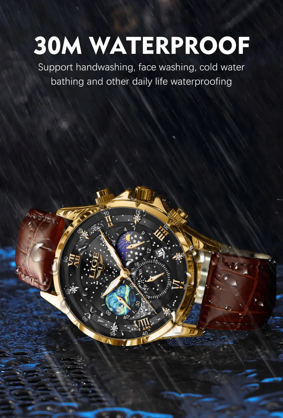 New LIGE Watches Mens Top Brand Luxury Casual Leather Quartz Men's Watch Business Clock Male Sports Waterproof Date Chronograph