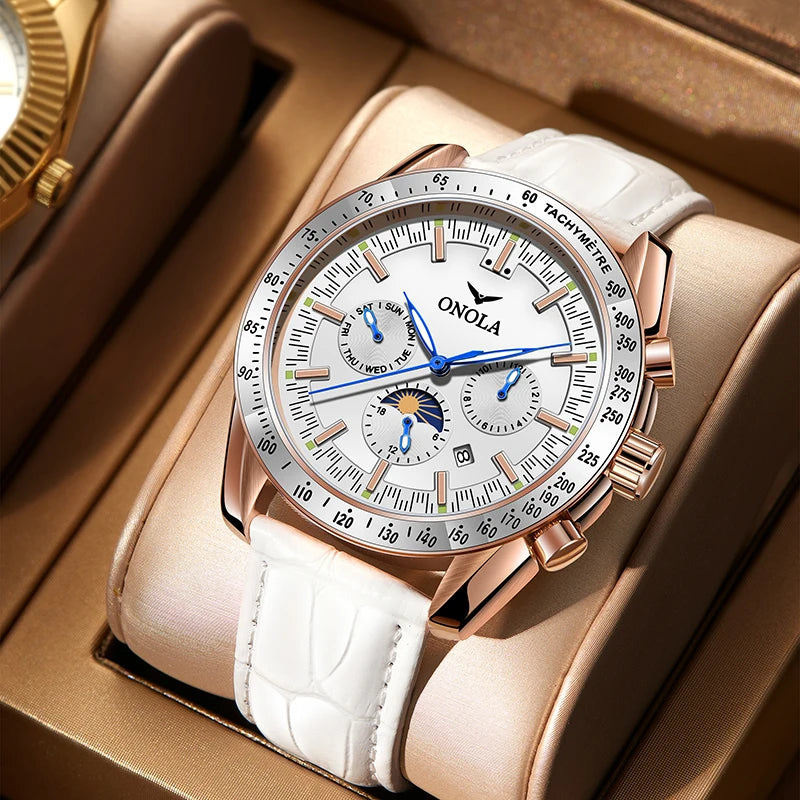 Mechanische Herrenuhr ONOLA – Luxuriöse Automatikuhr im lässigen Stil, mit Lederarmband und durchbrochenem Zifferblatt