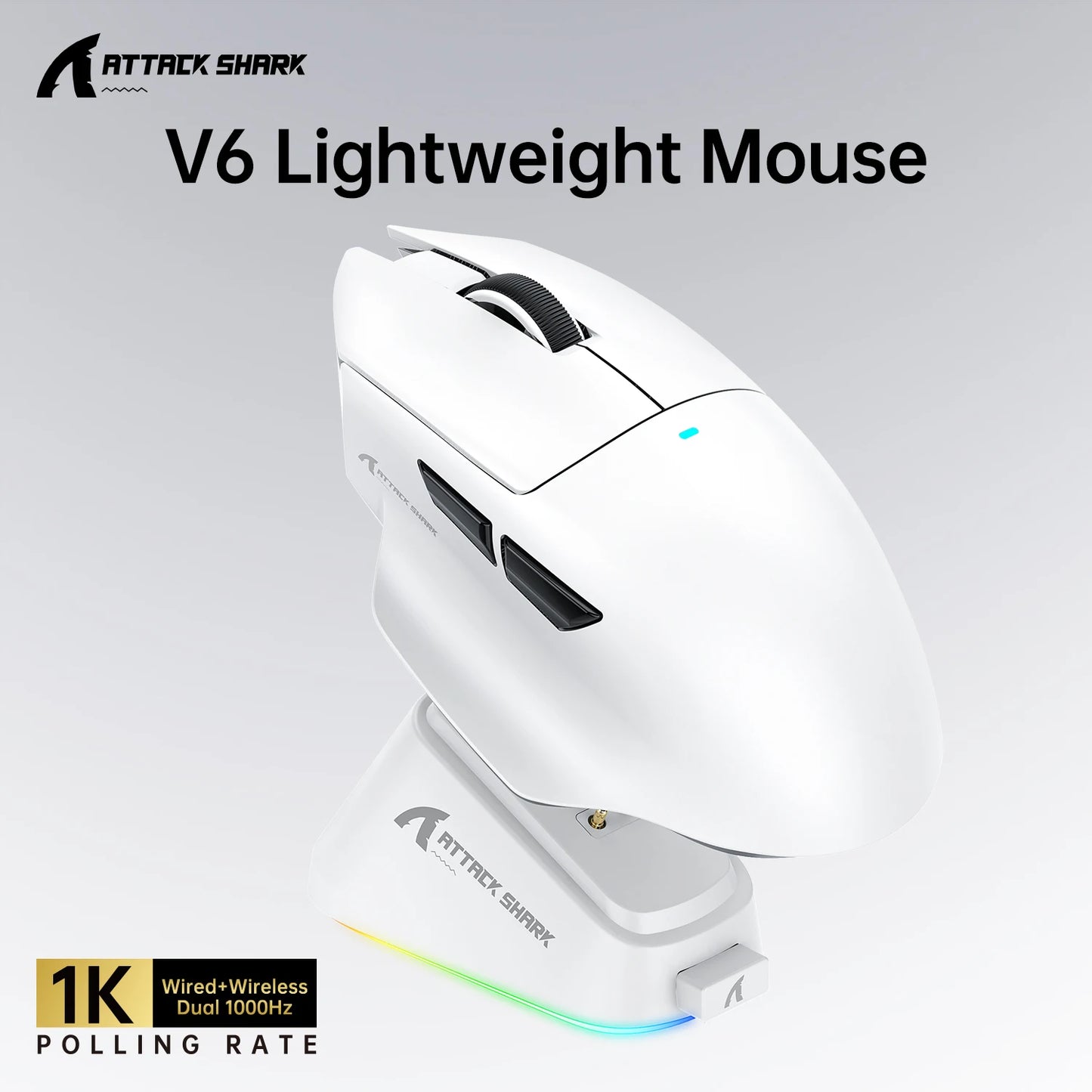 ATTACK SHARK V6  Wireless Gaming Superlight Mouse with RGB Magnetic Charging Dock,PAW3311 Sensor,Macro Gaming Mouse