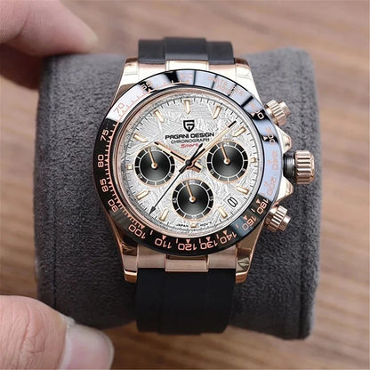 PAGANI DESIGN V2 40MM Reloj de cuarzo para hombre con esfera de meteorito, cristal de zafiro, cronógrafo retro y resistente al agua