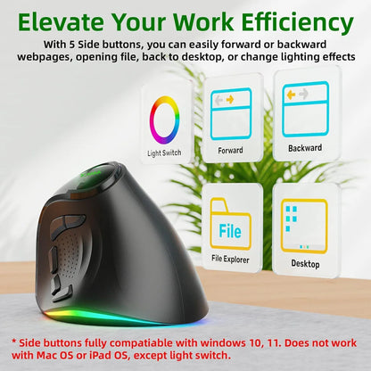 JOMAA RGB Rechargeable Wireless Ergonomic Mouse,5 Side Buttons,Bluetooth &2.4G Wireless Mice for PC Computer Notebook Laptop