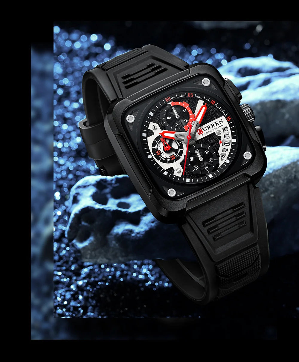 Top Brand CURREN Men's Watches Luxury Square Quartz Wrist Watch Original Waterproof Luminous Chronograph Watch for Men Relogio