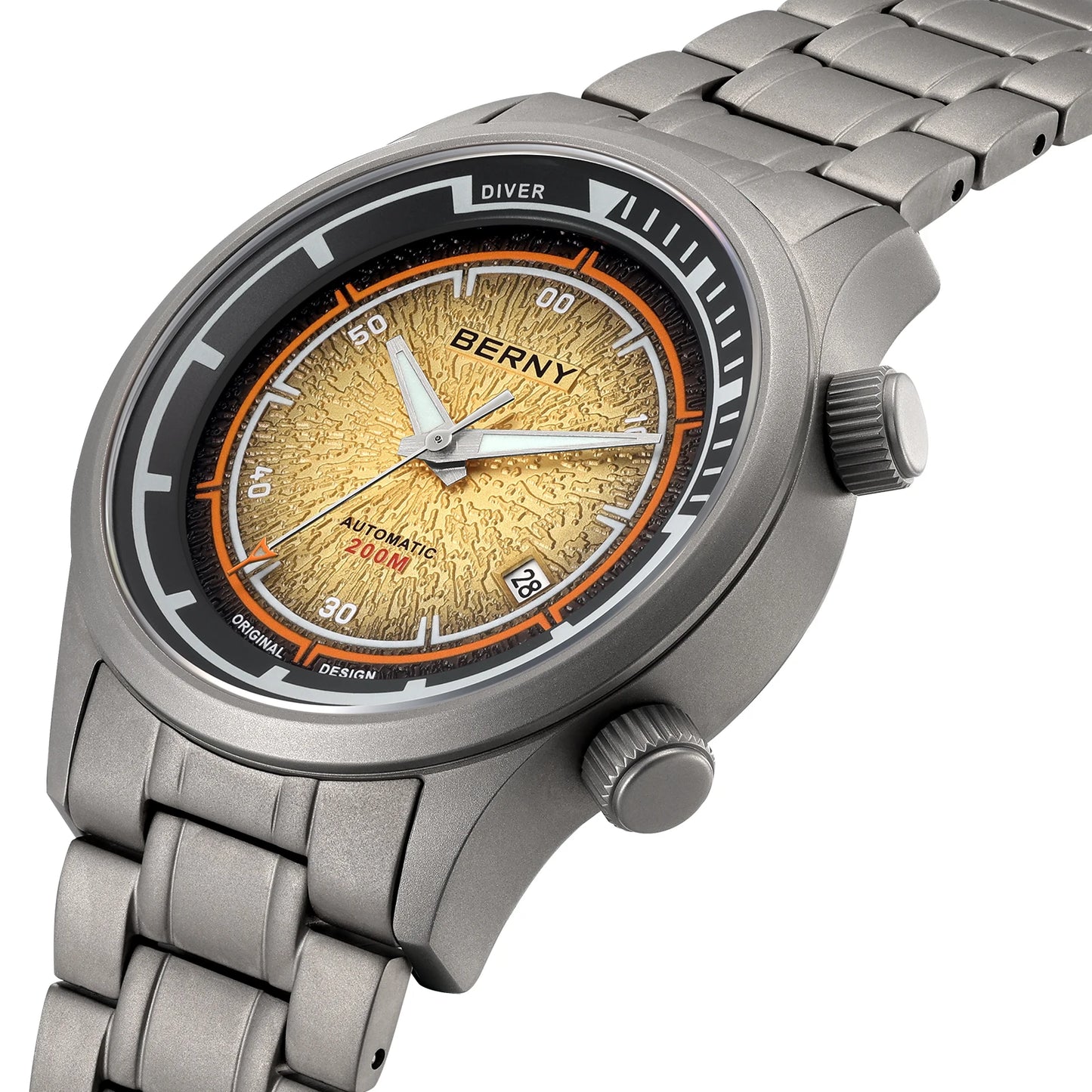 BERNY Titanium Diver Watches for Men 20ATM Super Luminous Automatic Mechanical Men's Dive Watch Sapphire Swim Diving Wristwatch