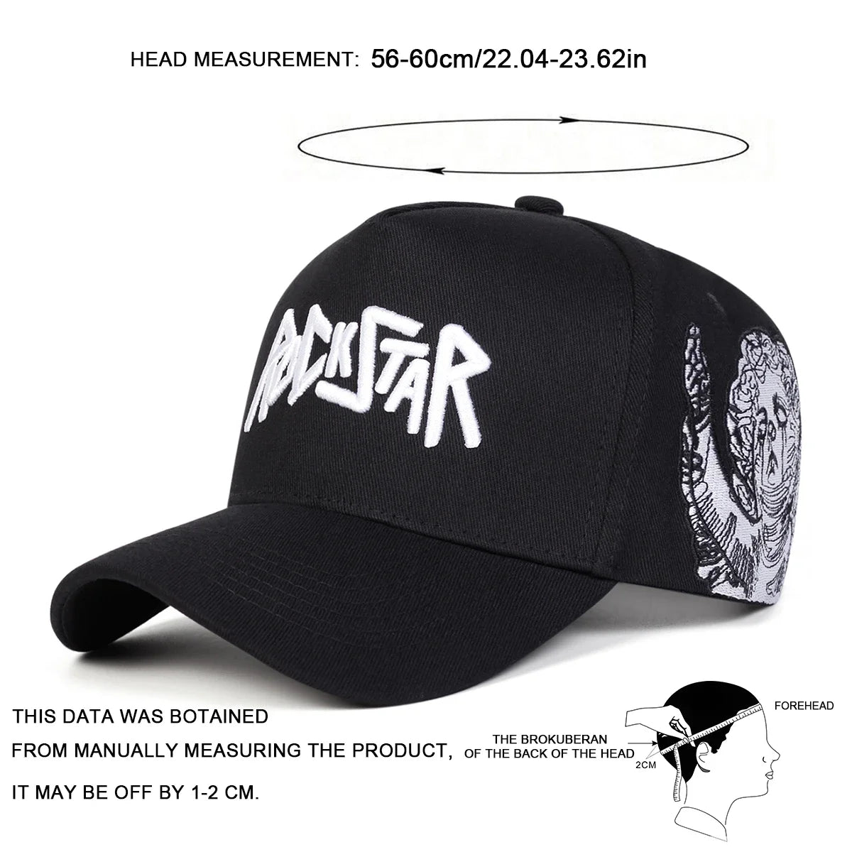 Șepci de baseball unisex ROCKSTAR cu broderie cu litere, pentru primăvară și toamnă, pentru activități în aer liber, reglabile, casual, cu protecție solară, șepci sportive