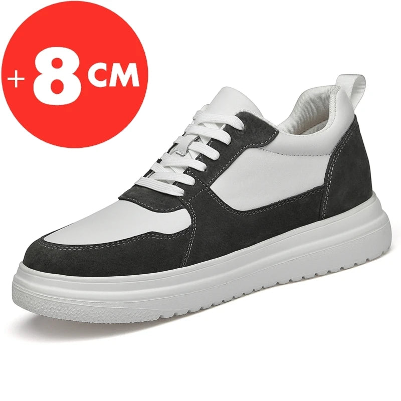 Adidași pentru bărbați cu talpă înălțătoare, pantofi cu talpă înălțătoare, talpă interioară pentru creșterea înălțimii cu 7-8 cm, pantofi cu toc înalt, pantofi sport din piele naturală