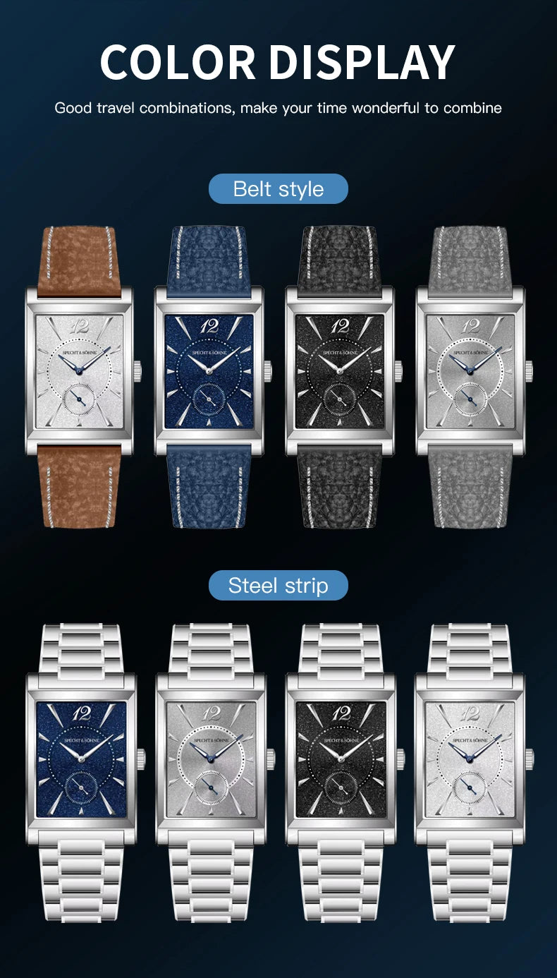 Specht & Söhne 2025 New fashion Square Watch For Men Chronograph Sports Watches Stainless Steel Sapphire Crystal 50M Waterproof