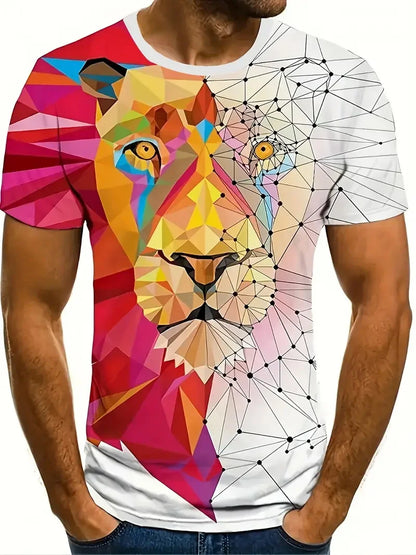 3D Plus Size Men's Lion Print T-shirt Summer Short Sleeve Crew Neck Tees Shirts For Men New In Animal Lion Graphic Tshirts Tops