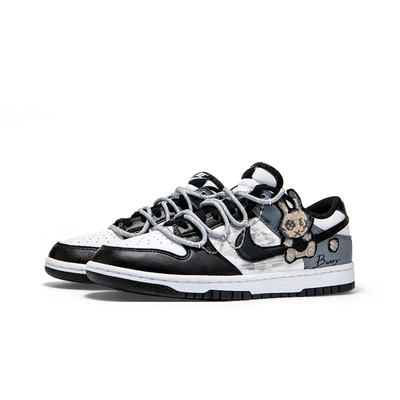 Custom Sneakers Nike Dunk Low Moon Rabbit Panda GS Deconstructed Graffiti Rabbit Patch Fashion Couple Shoes Unisex