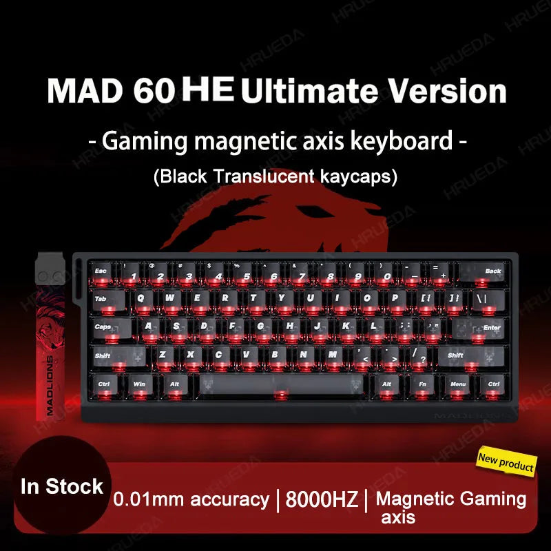 MADLIONS Mad 60he Mad60HE Mad 68HE Teclado mecânico com interruptores magnéticos, com fios, hot-swap, taxa de polling 8K, teclado gaming personalizado