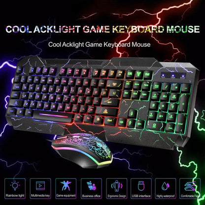 Combo de teclado y ratón gaming con cable para ordenador de sobremesa, teclado retroiluminado con luz LED y sensación mecánica