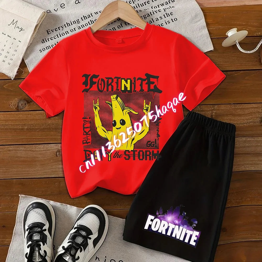 Fortnites Series T-shirt Shorts Suit for Children Hot Game Top and Pants Set Summer Cute Home Loungewear Outfit Birthday Gift