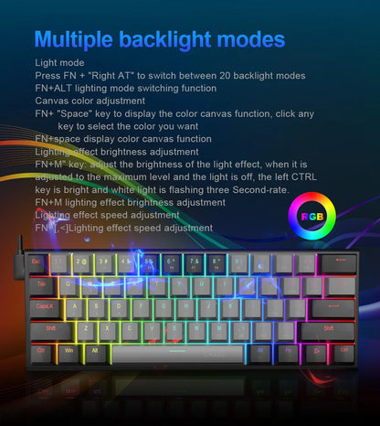 E-YOOSO Z11 RGB USB 60% Mini Mechanical Gaming Keyboard Blue Red Switch 61 Keys Wired Detachable Cable, Portable for Travel PC