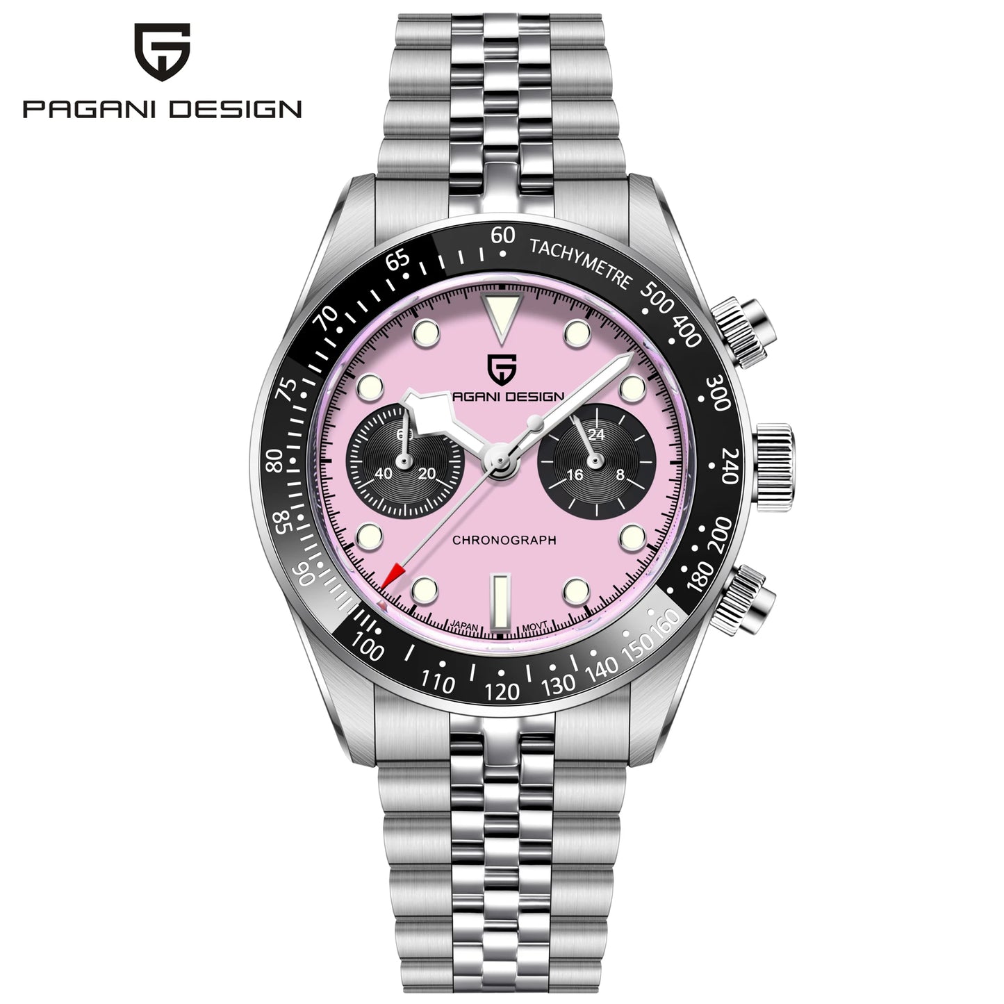 PAGANI DESIGN Men Watches 2026 New Pink BB Panda Dial Chronograph Fashion Luxury Quartz Watch For Men VK64 Movt Waterproof Watch