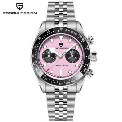 PAGANI DESIGN Men Watches 2026 New Pink BB Panda Dial Chronograph Fashion Luxury Quartz Watch For Men VK64 Movt Waterproof Watch