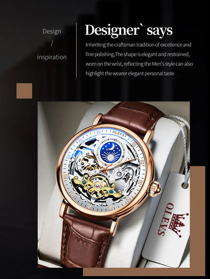 OLEVS Skeleton Watches Mechanical Automatic Watch Men Tourbillon Sport Clock Casual Business Moon Wrist Watch Relojes Hombre