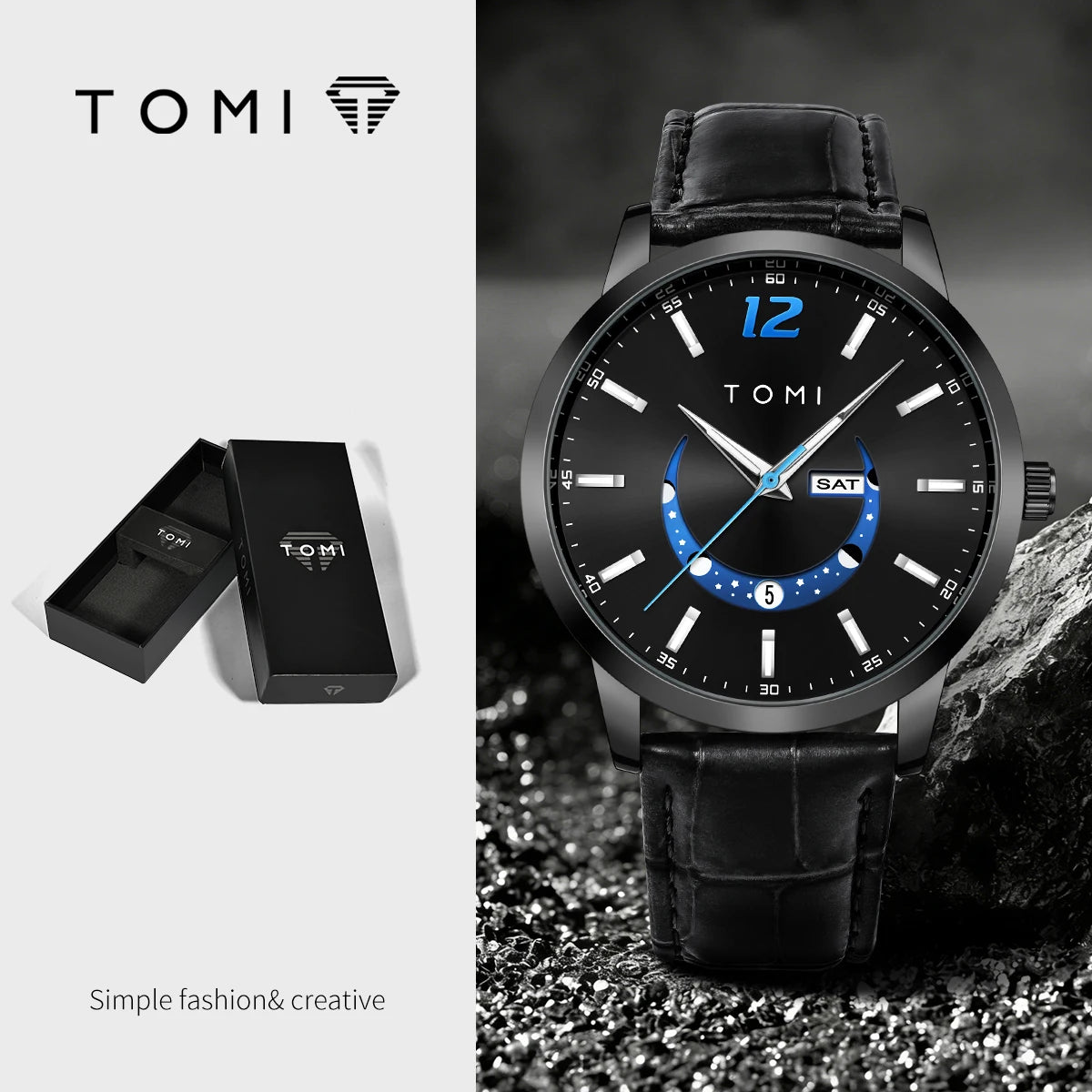 TOMI kvarcni sat, poslovnog stila i elegantan, s kožnim remenom, kućištem od legure i analognom brojčanikom – vrhunski dizajn, odlična ideja za poklon za muškarce