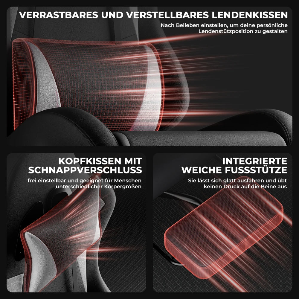 Gaming Chair Ergonomic Gaming Chair with Lumbar Pillow and Headrest, Gamer Chair Height Adjustable, PC Chair for Adults Girls Boys, Black and White