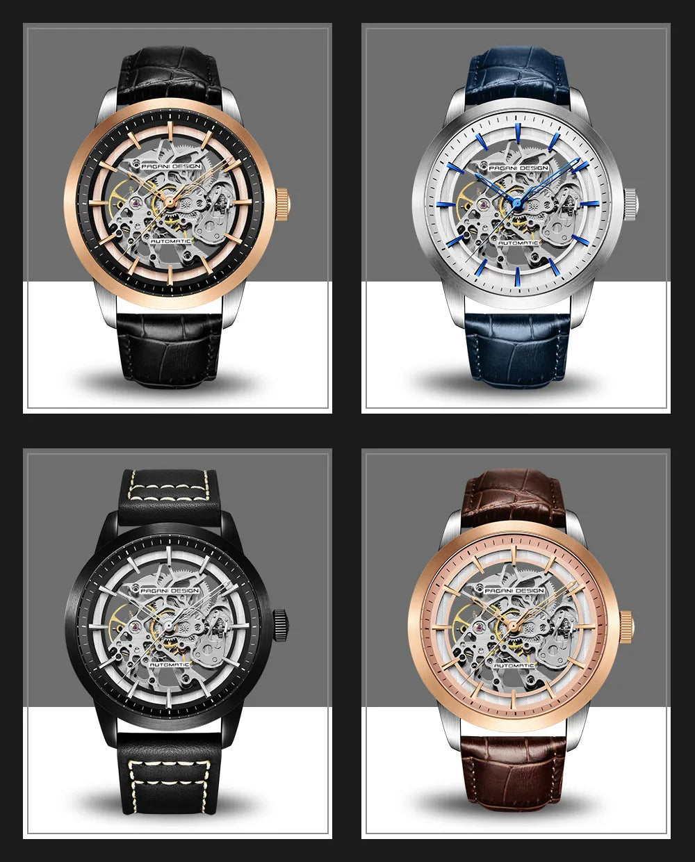 PAGANI DESIGN 2026 New Skeleton Men's Mechanical Watches Top Luxury Automatic Watch Men Blue Leather Waterproof Wrist watch Men