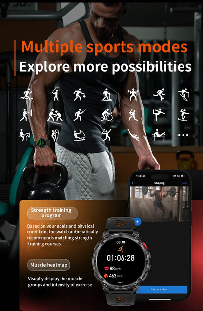 2026 T-Rex 3 Style Smartwatch for Men  1100mAh Battery, GPS, 10ATM Waterproof, Bluetooth Calling & Sports Tracker