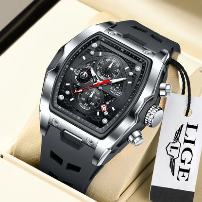 LIGE Outdoor Casual Quartz Man Watch Fashion Silicone Strap Waterproof Simple Sport Hollow Date Luminous Men's Watches Male Gift